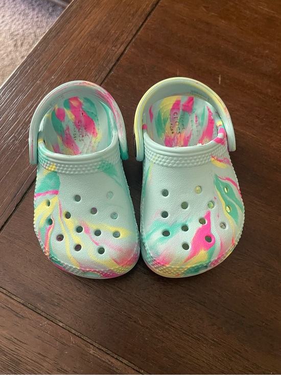 CROCS Other - CROCS Kids Tie-Dye Clog Sandals in Aqua, Pink & Yellow